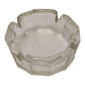 Vintage MCM Ashtray Blenko Clear Glass Textured Pebbled 1960s Chunky Panel